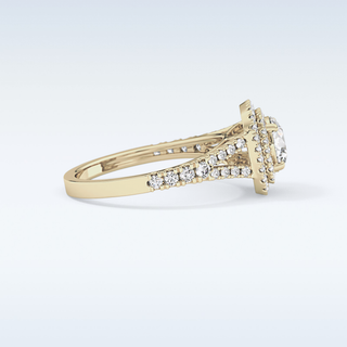 0.71 CT Split Shank & Double Halo Engagement Ring Featuring Round Moissanite