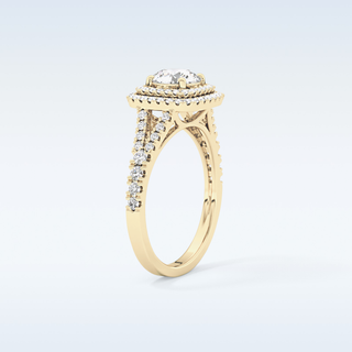 0.71 CT Split Shank & Double Halo Engagement Ring Featuring Round Moissanite