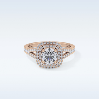 0.71 CT Split Shank & Double Halo Engagement Ring Featuring Round Moissanite