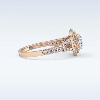 0.71 CT Split Shank & Double Halo Engagement Ring Featuring Round Moissanite