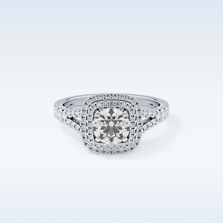 0.71 CT Split Shank & Double Halo Engagement Ring Featuring Round Moissanite