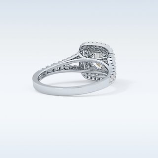 0.71 CT Split Shank & Double Halo Engagement Ring Featuring Round Moissanite