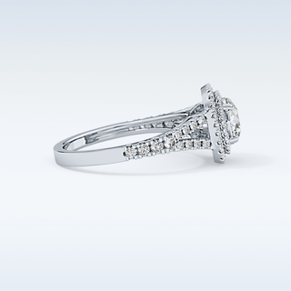0.71 CT Split Shank & Double Halo Engagement Ring Featuring Round Moissanite