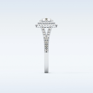 0.71 CT Split Shank & Double Halo Engagement Ring Featuring Round Moissanite