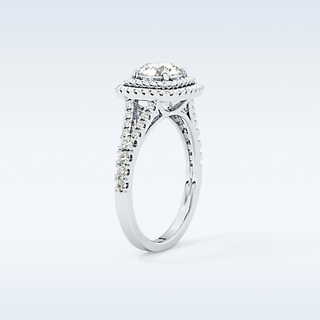 0.71 CT Split Shank & Double Halo Engagement Ring Featuring Round Moissanite