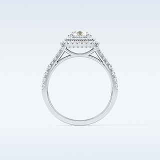 0.71 CT Split Shank & Double Halo Engagement Ring Featuring Round Moissanite