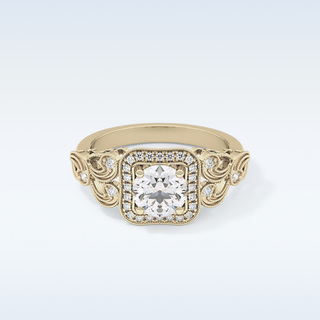 0.8 CT Halo & Art Deco Engagement Ring Featuring Round Moissanite