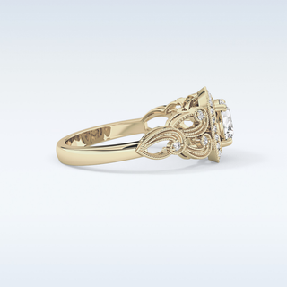 0.8 CT Halo & Art Deco Engagement Ring Featuring Round Moissanite