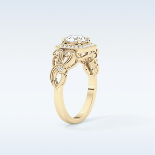 0.8 CT Halo & Art Deco Engagement Ring Featuring Round Moissanite