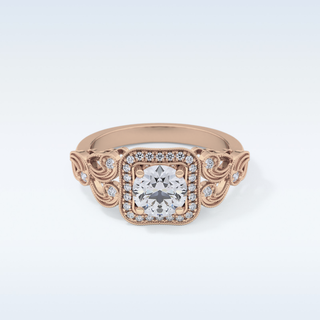 0.8 CT Halo & Art Deco Engagement Ring Featuring Round Moissanite