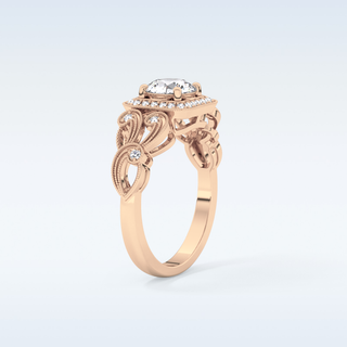 0.8 CT Halo & Art Deco Engagement Ring Featuring Round Moissanite