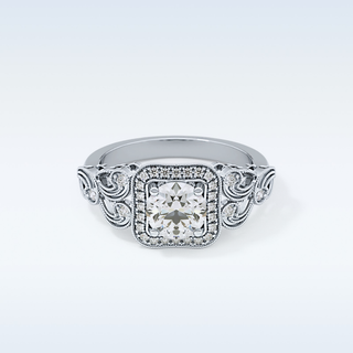 0.8 CT Halo & Art Deco Engagement Ring Featuring Round Moissanite