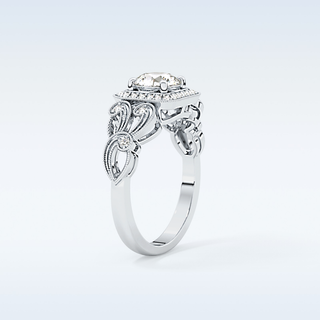 0.8 CT Halo & Art Deco Engagement Ring Featuring Round Moissanite