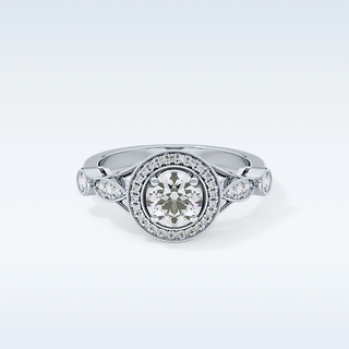 0.67 CT Halo & Pave Engagement Ring Featuring Round Moissanite