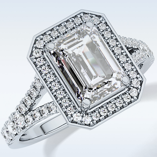 1.41 CT Halo & Pave Engagement Ring Featuring Emerald Moissanite