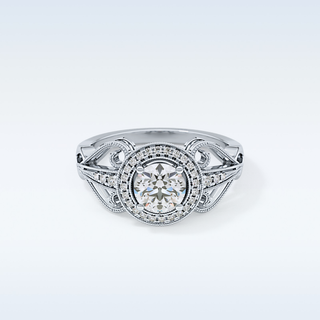 0.67 CT Halo & Pave Engagement Ring Featuring Round Moissanite