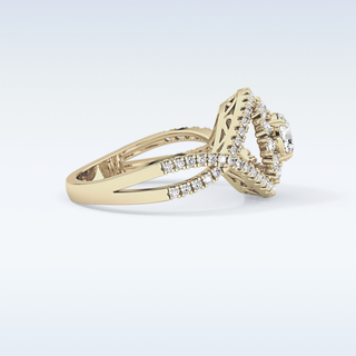 0.45 CT Halo & Criss Cross Engagement Ring Featuring Round Moissanite