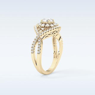 0.45 CT Halo & Criss Cross Engagement Ring Featuring Round Moissanite