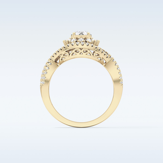 0.45 CT Halo & Criss Cross Engagement Ring Featuring Round Moissanite