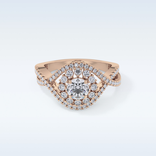 0.45 CT Halo & Criss Cross Engagement Ring Featuring Round Moissanite