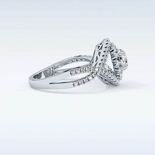 0.45 CT Halo & Criss Cross Engagement Ring Featuring Round Moissanite