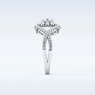 0.45 CT Halo & Criss Cross Engagement Ring Featuring Round Moissanite
