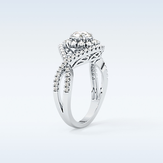 0.45 CT Halo & Criss Cross Engagement Ring Featuring Round Moissanite