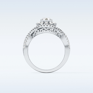 0.45 CT Halo & Criss Cross Engagement Ring Featuring Round Moissanite