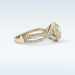 0.95 CT Halo & Twig Engagement Ring Featuring Round Moissanite