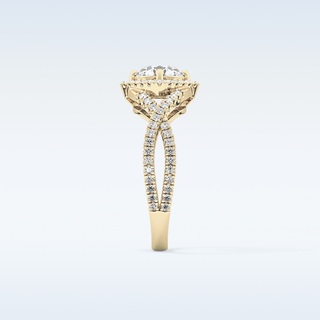 0.95 CT Halo & Twig Engagement Ring Featuring Round Moissanite