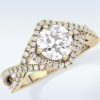 0.95 CT Halo & Twig Engagement Ring Featuring Round Moissanite