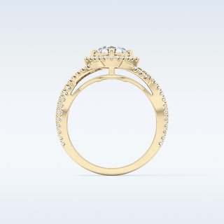 0.95 CT Halo & Twig Engagement Ring Featuring Round Moissanite