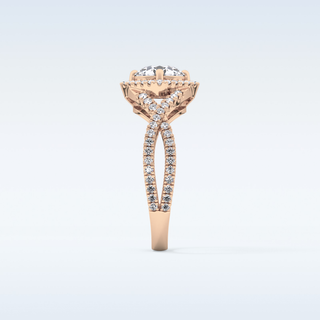 0.95 CT Halo & Twig Engagement Ring Featuring Round Moissanite