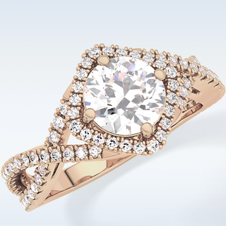 0.95 CT Halo & Twig Engagement Ring Featuring Round Moissanite