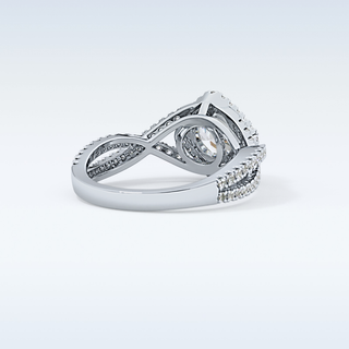 0.95 CT Halo & Twig Engagement Ring Featuring Round Moissanite