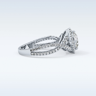 0.95 CT Halo & Twig Engagement Ring Featuring Round Moissanite