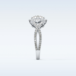 0.95 CT Halo & Twig Engagement Ring Featuring Round Moissanite