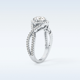 0.95 CT Halo & Twig Engagement Ring Featuring Round Moissanite
