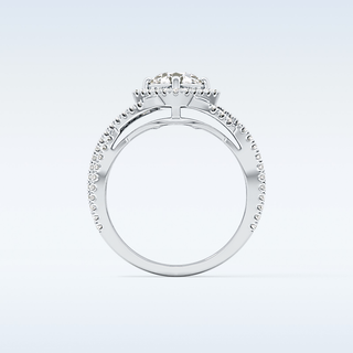 0.95 CT Halo & Twig Engagement Ring Featuring Round Moissanite