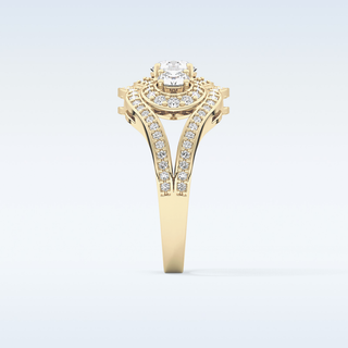 0.56 CT Cluster & Split Shank Engagement Ring Featuring Round Moissanite