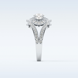 0.56 CT Cluster & Split Shank Engagement Ring Featuring Round Moissanite