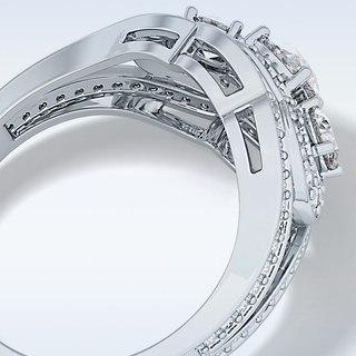 0.56 CT Cluster & Split Shank Engagement Ring Featuring Round Moissanite