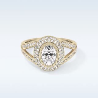 0.91 CT Double Halo & Pave Engagement Ring Featuring Oval Moissanite