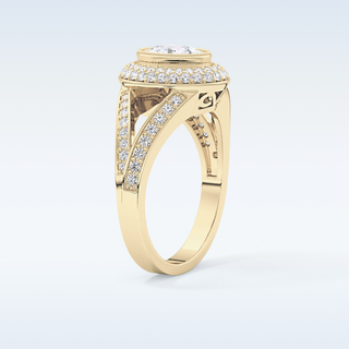 0.91 CT Double Halo & Pave Engagement Ring Featuring Oval Moissanite