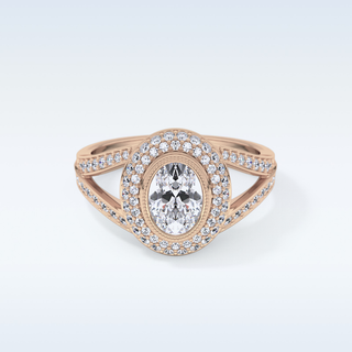 0.91 CT Double Halo & Pave Engagement Ring Featuring Oval Moissanite