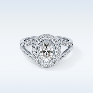 0.91 CT Double Halo & Pave Engagement Ring Featuring Oval Moissanite