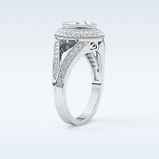 0.91 CT Double Halo & Pave Engagement Ring Featuring Oval Moissanite
