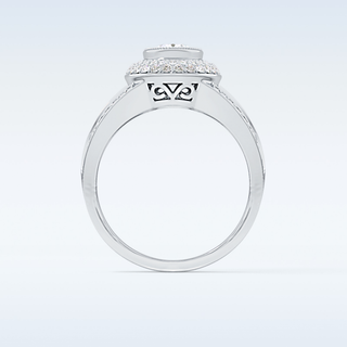 0.91 CT Double Halo & Pave Engagement Ring Featuring Oval Moissanite