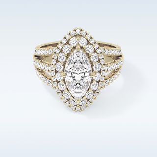 1.5 CT Double Halo & Pave Engagement Ring Featuring Marquise Moissanite