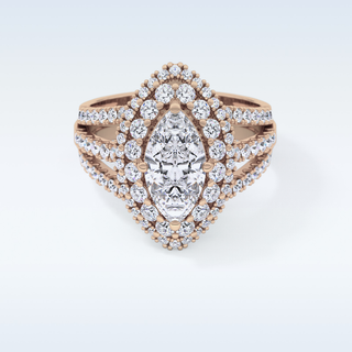 1.5 CT Double Halo & Pave Engagement Ring Featuring Marquise Moissanite